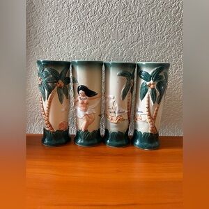 Sail With Harvey's Hula Girl 8” Tiki Mug Ceramic Set Of 4 *1 HAS FLAW READ DESC*